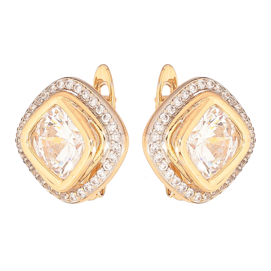 Серьги Xuping цвет позолота 18K + родий английский замок узор с кристаллами фото №1