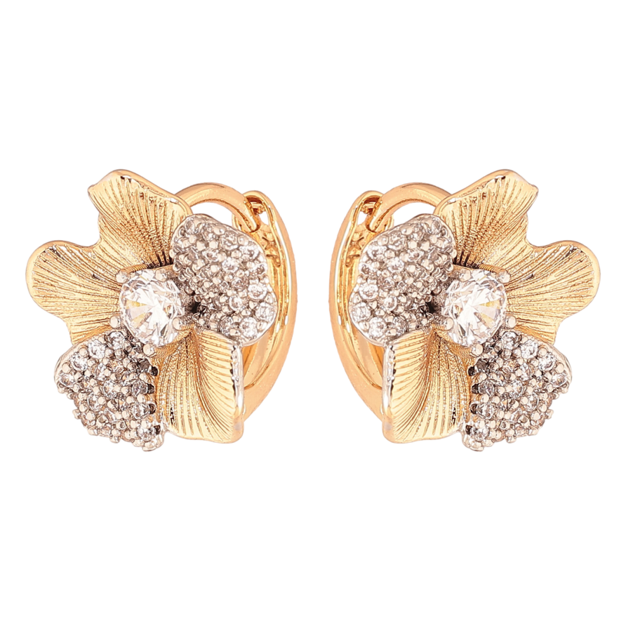 Серьги Xuping цвет позолота 18K + родий колечки цветочки с инкрустацией кристаллами фото №1 Серьги Xuping цвет позолота 18K + родий колечки цветочки с инкрустацией кристаллами фото №1