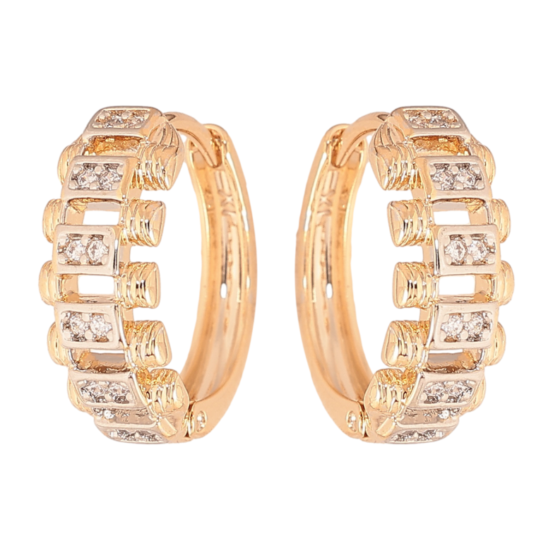 Серьги Xuping цвет позолота 18K + родий колечки узор с инкрустацией кристаллами фото №3 Серьги Xuping цвет позолота 18K + родий колечки узор с инкрустацией кристаллами фото №3