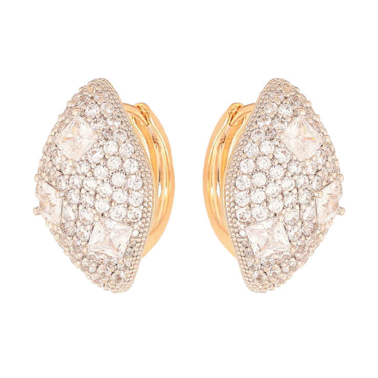 Сережки Xuping колір позолота 18K + родій колечка візерунок з інкрустацією кристалами фото №5 Сережки Xuping колір позолота 18K + родій колечка візерунок з інкрустацією кристалами фото №5
