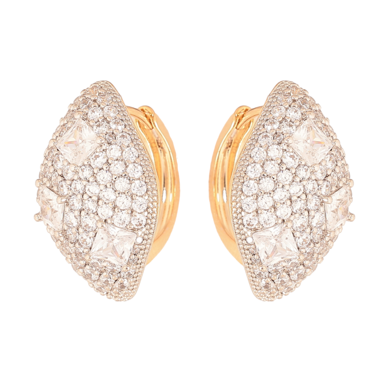 Сережки Xuping колір позолота 18K + родій колечка візерунок з інкрустацією кристалами фото №3 Сережки Xuping колір позолота 18K + родій колечка візерунок з інкрустацією кристалами фото №3