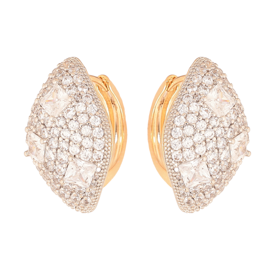 Сережки Xuping колір позолота 18K + родій колечка візерунок з інкрустацією кристалами фото №1 Сережки Xuping колір позолота 18K + родій колечка візерунок з інкрустацією кристалами фото №1