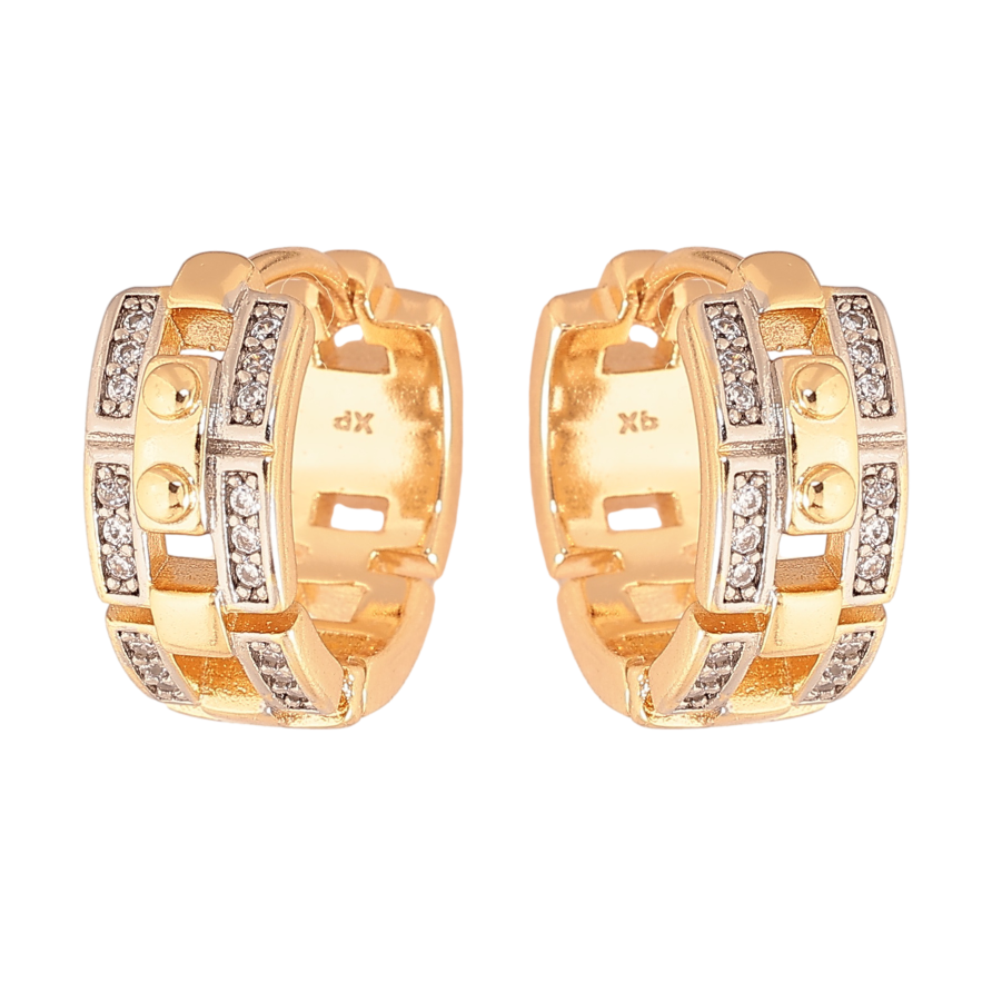 Серьги Xuping цвет позолота 18K + родий колечки узор с кристаллами фото №1 Серьги Xuping цвет позолота 18K + родий колечки узор с кристаллами фото №1
