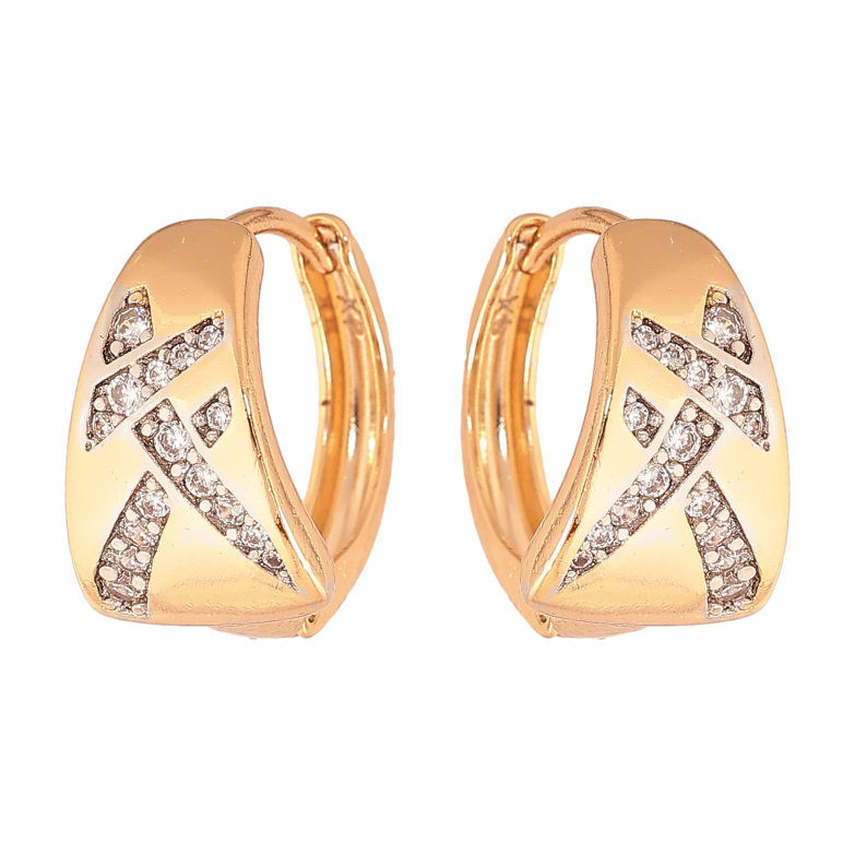 Сережки Xuping колір позолота 18K + родій колечка візерунок з кристалами фото №2 Сережки Xuping колір позолота 18K + родій колечка візерунок з кристалами фото №2