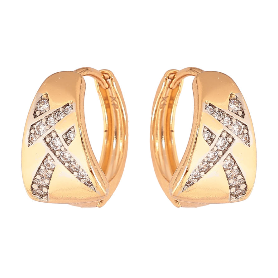 Сережки Xuping колір позолота 18K + родій колечка візерунок з кристалами фото №1 Сережки Xuping колір позолота 18K + родій колечка візерунок з кристалами фото №1