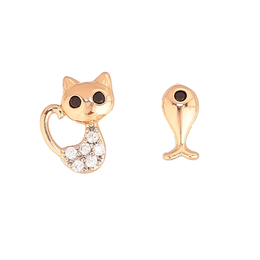 Серьги Xuping цвет позолота 18K + родий пусеты котенок с рыбкой фото №1 Серьги Xuping цвет позолота 18K + родий пусеты котенок с рыбкой фото №1