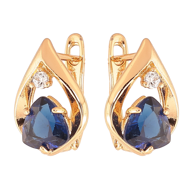 Сережки Xuping колір позолота 18K англійський замок крапельки з синіми кристалами фото №4 Сережки Xuping колір позолота 18K англійський замок крапельки з синіми кристалами фото №4
