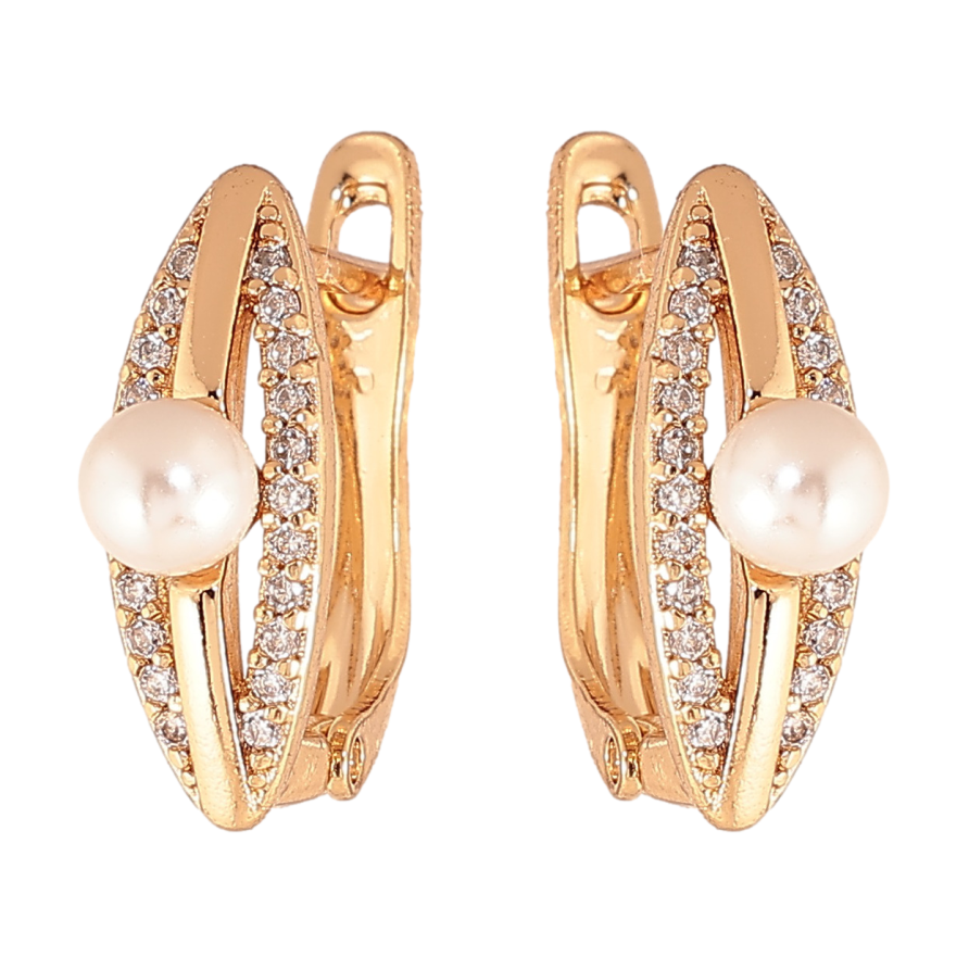 Серьги Xuping цвет позолота 18K английский замок узор с кристаллами и жемчужинами фото №1