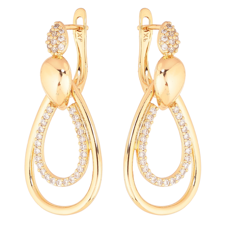 Серьги Xuping цвет позолота 18K английский замок декоративные подвески с кристаллами 2 в 1 фото №10
