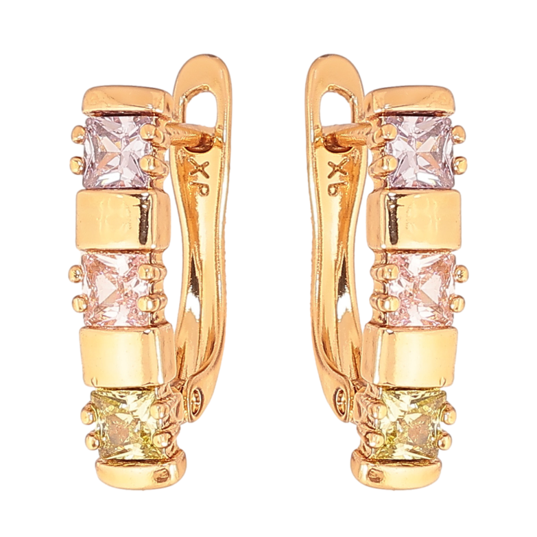 Серьги Xuping цвет позолота 18K английский замок узор с разноцветными кристаллами фото №2