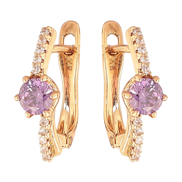 Серьги Xuping цвет позолота 18K английский замок узор с сиреневыми кристаллами фото №19 Серьги Xuping цвет позолота 18K английский замок узор с сиреневыми кристаллами фото №19