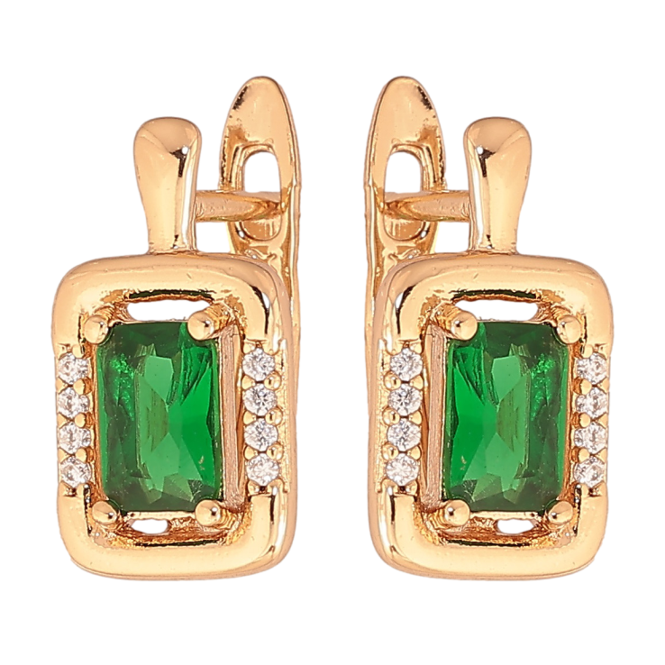 Сережки Xuping колір позолота 18K англійський замок візерунок з зеленими кристалами фото №6 Сережки Xuping колір позолота 18K англійський замок візерунок з зеленими кристалами фото №6
