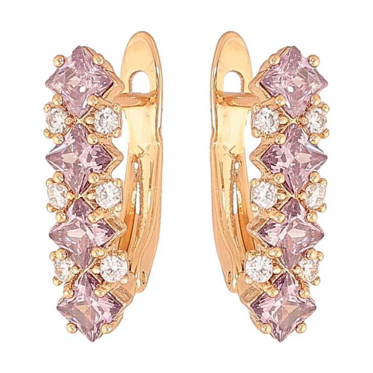 Серьги Xuping цвет позолота 18K английский замок узор с сиреневыми кристаллами фото №6