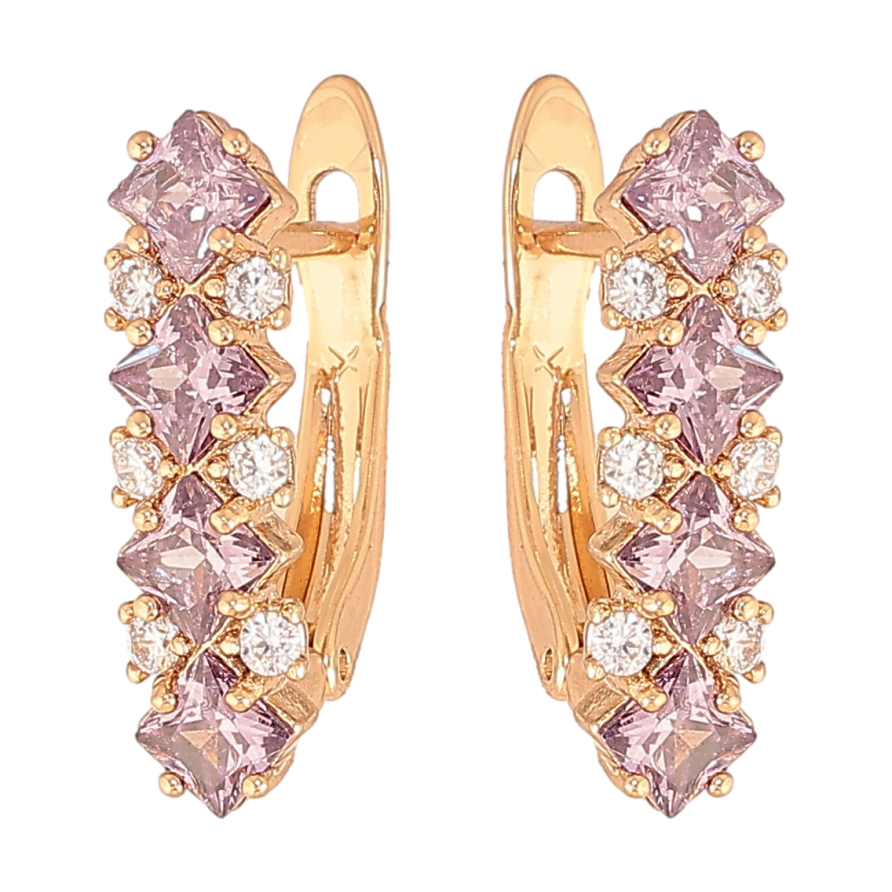 Серьги Xuping цвет позолота 18K английский замок узор с сиреневыми кристаллами фото №1 Серьги Xuping цвет позолота 18K английский замок узор с сиреневыми кристаллами фото №1