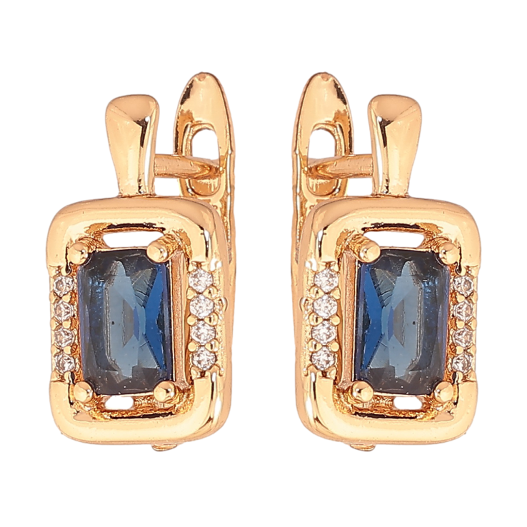 Серьги Xuping цвет позолота 18K английский замок узор с синими кристаллами фото №7 Серьги Xuping цвет позолота 18K английский замок узор с синими кристаллами фото №7