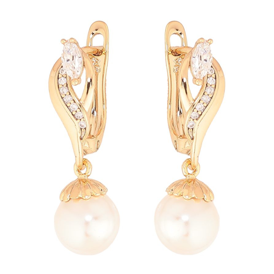 Серьги Xuping цвет позолота 18K английский замок жемчужные подвески фото №1 Серьги Xuping цвет позолота 18K английский замок жемчужные подвески фото №1
