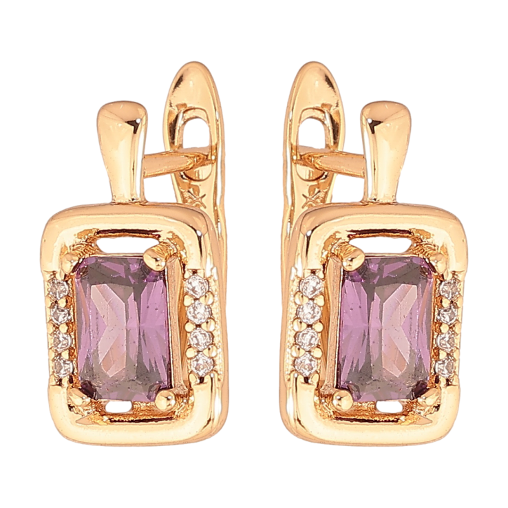 Серьги Xuping цвет позолота 18K английский замок узор с сиреневыми кристаллами фото №6 Серьги Xuping цвет позолота 18K английский замок узор с сиреневыми кристаллами фото №6