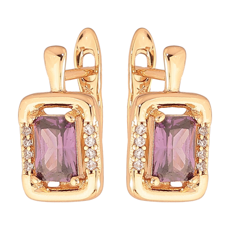 Серьги Xuping цвет позолота 18K английский замок узор с сиреневыми кристаллами фото №1