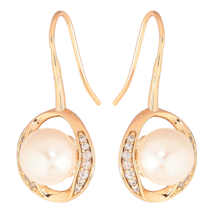 Серьги Xuping цвет позолота 18K французский замок жемчужины в овалах фото №11