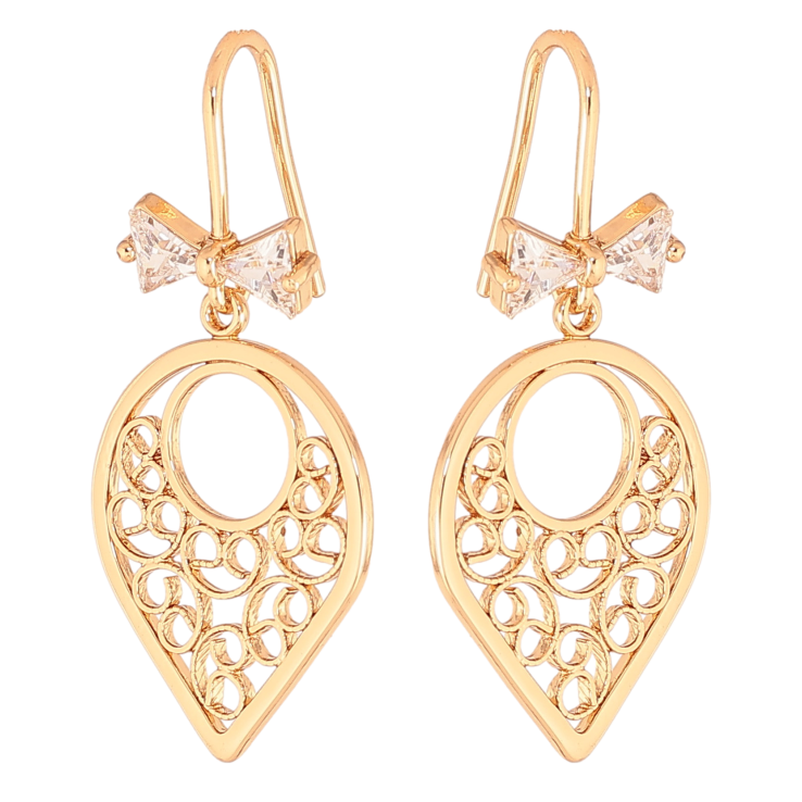 Серьги Xuping цвет позолота 18K французский замок резные подвески с кристальными бантами фото №10