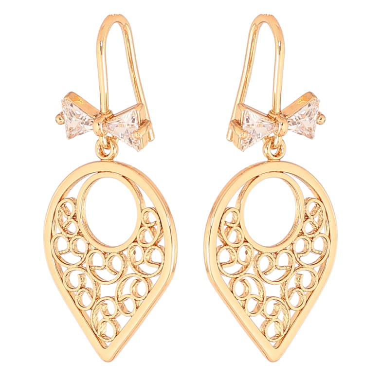 Серьги Xuping цвет позолота 18K французский замок резные подвески с кристальными бантами фото №1
