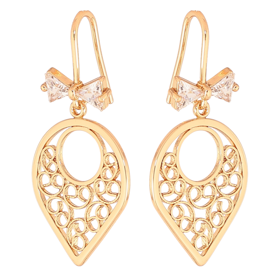 Серьги Xuping цвет позолота 18K французский замок резные подвески с кристальными бантами фото №1