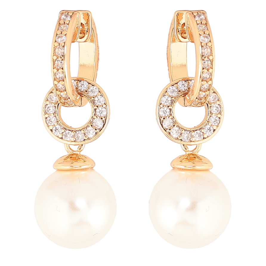 Серьги Xuping цвет позолота 18K подвески на колечках жемчужины на кристальных колечках 2 в 1 фото №1 Серьги Xuping цвет позолота 18K подвески на колечках жемчужины на кристальных колечках 2 в 1 фото №1