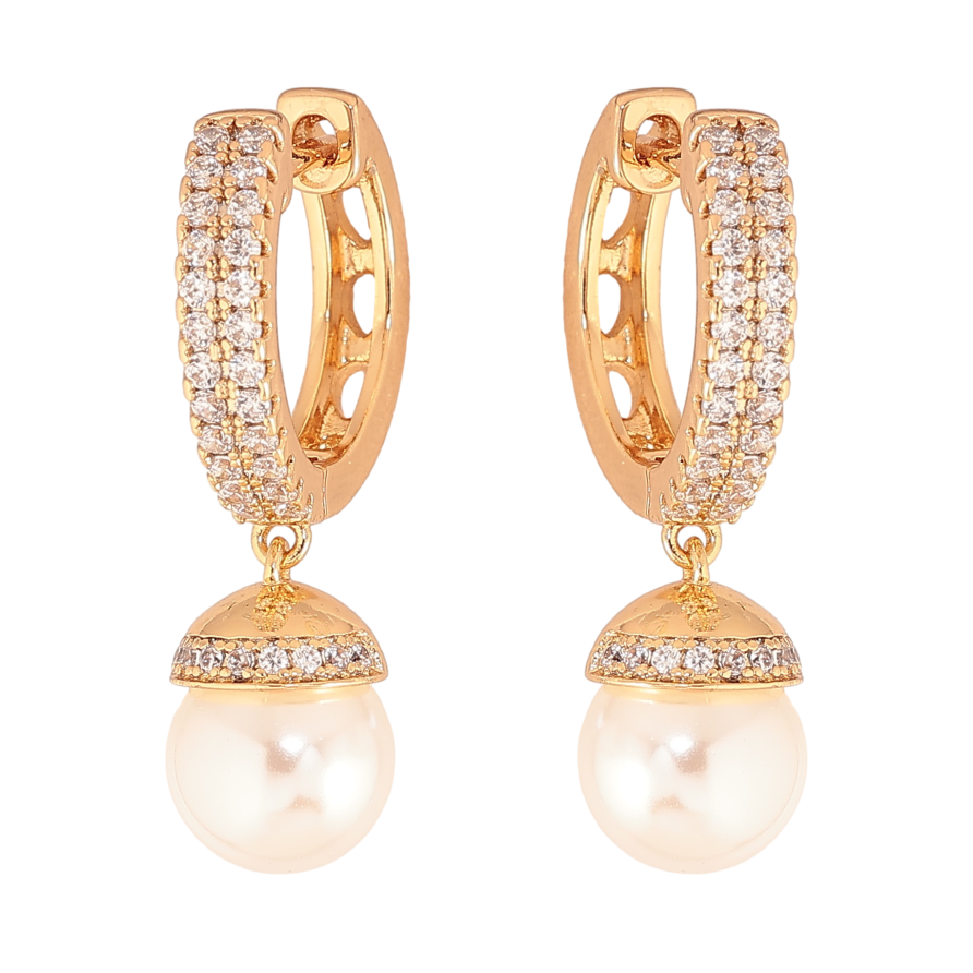 Серьги Xuping цвет позолота 18K подвески на колечках с жемчужинами и кристаллами фото №1 Серьги Xuping цвет позолота 18K подвески на колечках с жемчужинами и кристаллами фото №1