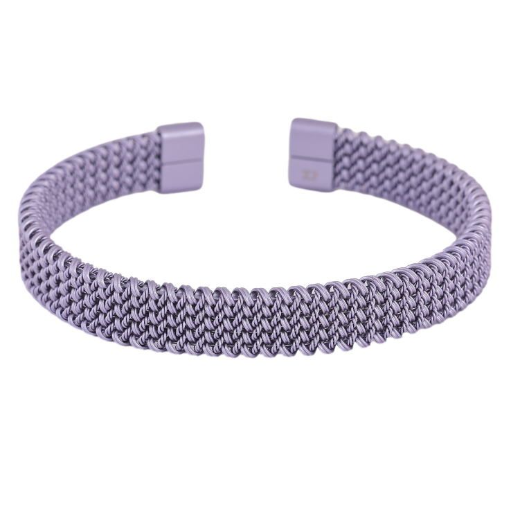 Браслет Xuping ТТМ Stainless Steel цвет Родий "Декоративный узор пружинка, покраска сиреневой эмалью, шир. 10мм" ø 6см фото №7