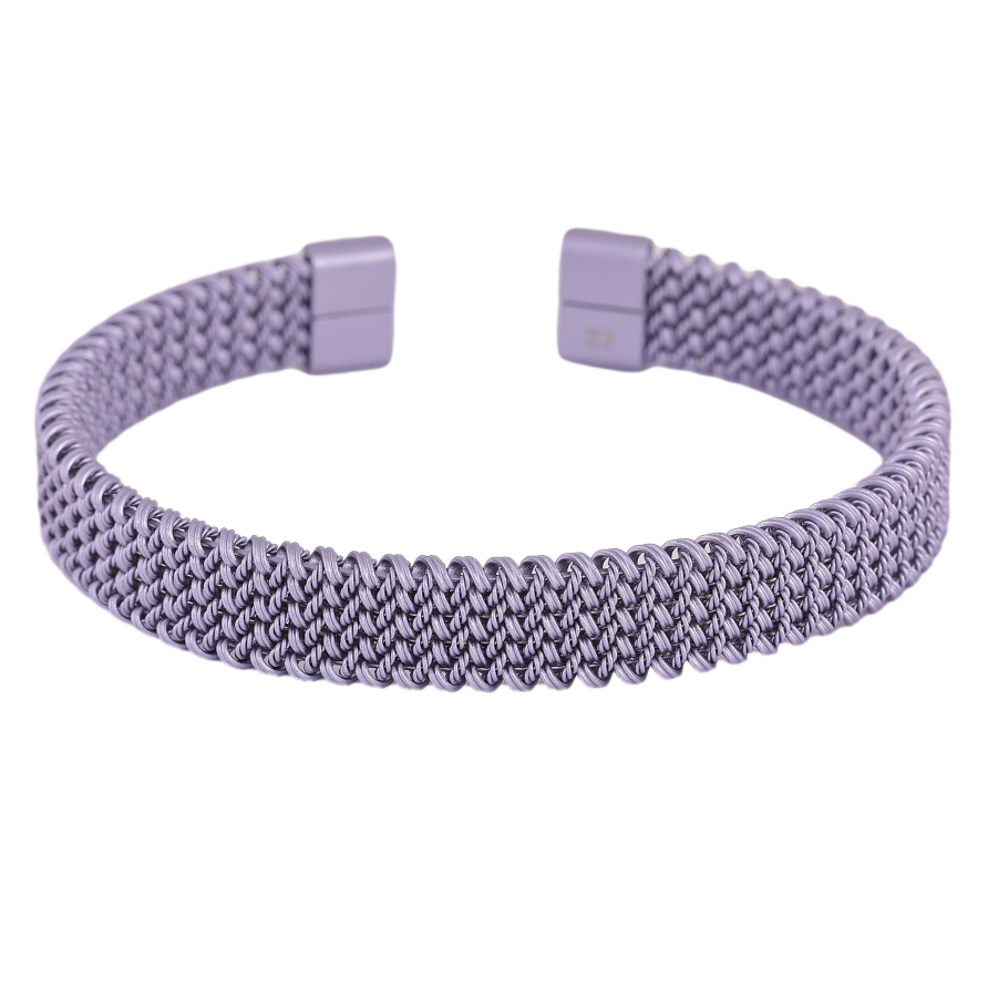 Браслет Xuping ТТМ Stainless Steel цвет Родий "Декоративный узор пружинка, покраска сиреневой эмалью, шир. 10мм" ø 6см фото №1 Браслет Xuping ТТМ Stainless Steel цвет Родий "Декоративный узор пружинка, покраска сиреневой эмалью, шир. 10мм" ø 6см фото №1