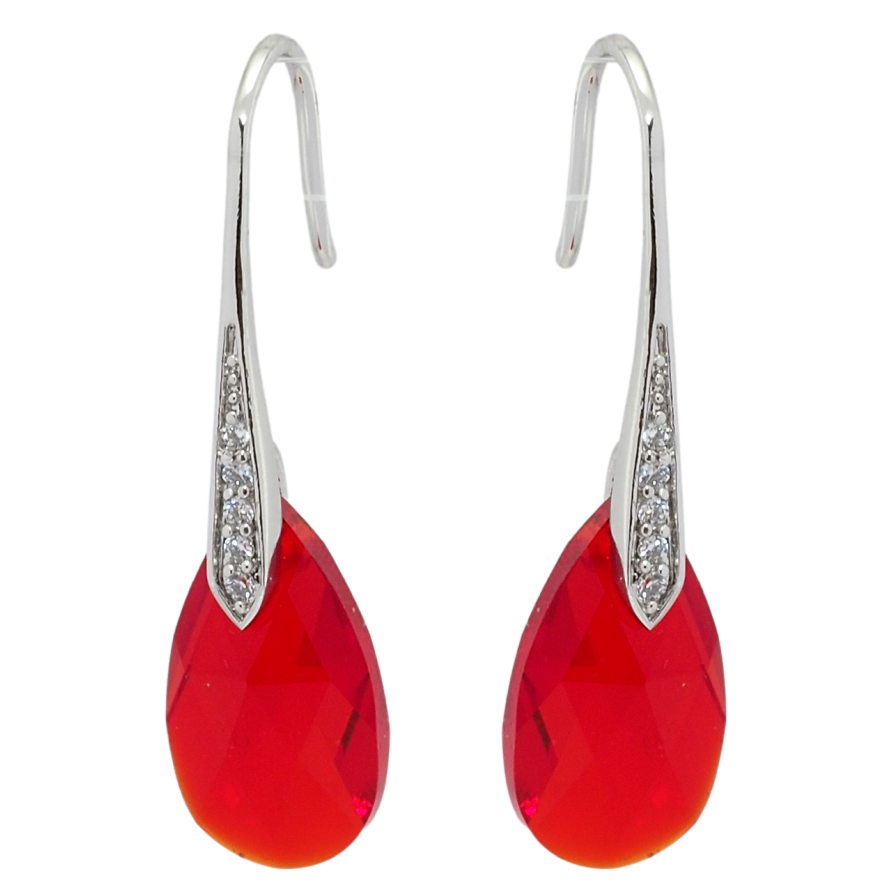 Серьги Xuping цвет Родий с кристаллами Swarovski французский замок Кристалл Light Siam на дужке фото №1 Серьги Xuping цвет Родий с кристаллами Swarovski французский замок Кристалл Light Siam на дужке фото №1