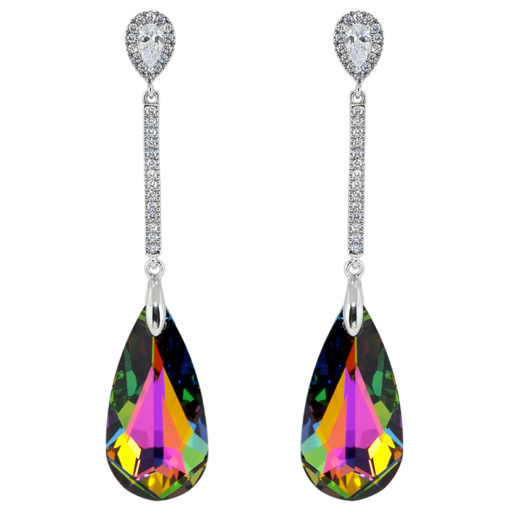 Серьги Xuping цвет Родий с кристаллами Swarovski пусеты Кристальные капельки Vitrail Medium фото №7