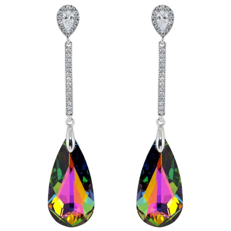 Серьги Xuping цвет Родий с кристаллами Swarovski пусеты Кристальные капельки Vitrail Medium фото №1