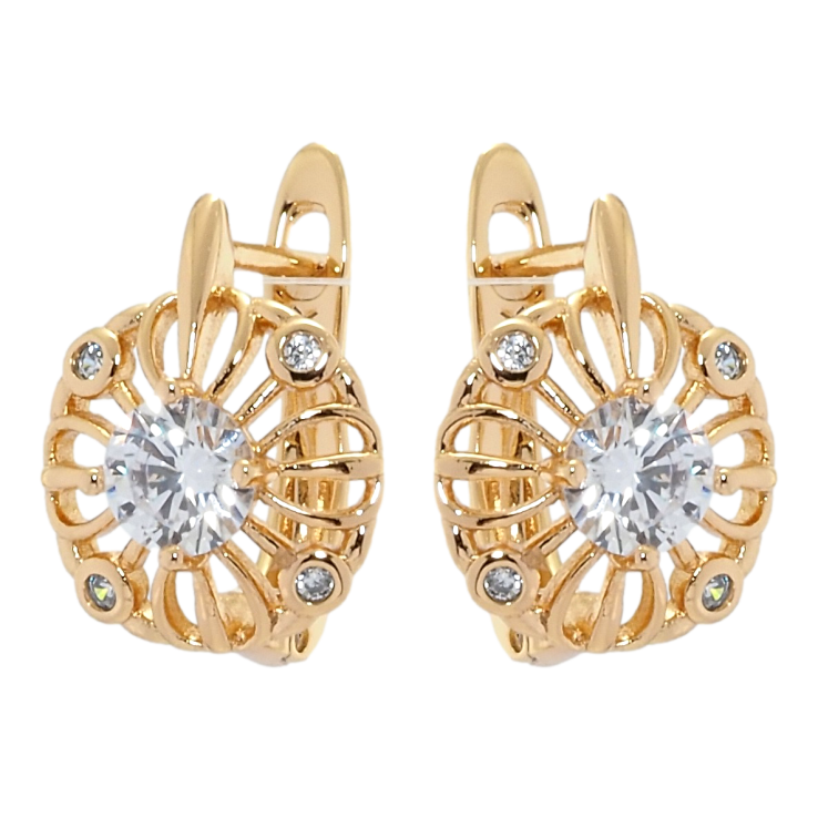 Серьги Xuping Позолота 18K английский замок Резные круги с цирконием фото №9 Серьги Xuping Позолота 18K английский замок Резные круги с цирконием фото №9