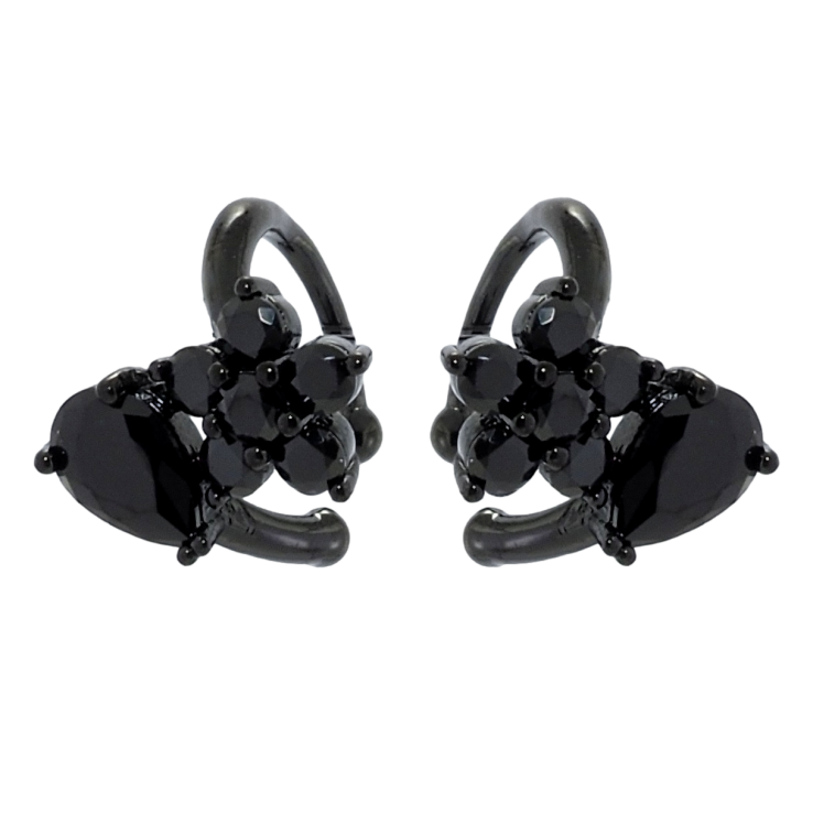 Серьги Xuping Позолота Black (черное золото) каффы Цветочек с капелькой из черного циркония фото №2 Серьги Xuping Позолота Black (черное золото) каффы Цветочек с капелькой из черного циркония фото №2