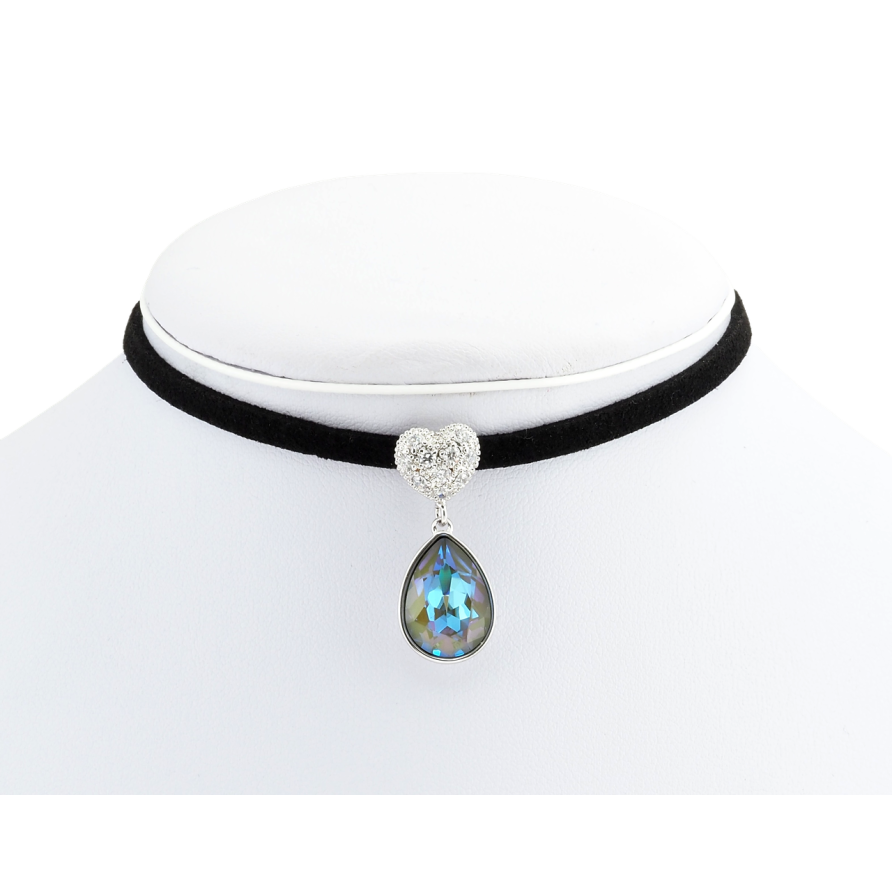 Кулон Xuping цвет Родий с кр-ми Swarovski на черной ленте Сердце с кристальной подвеской длина 30,5-36см фото №1