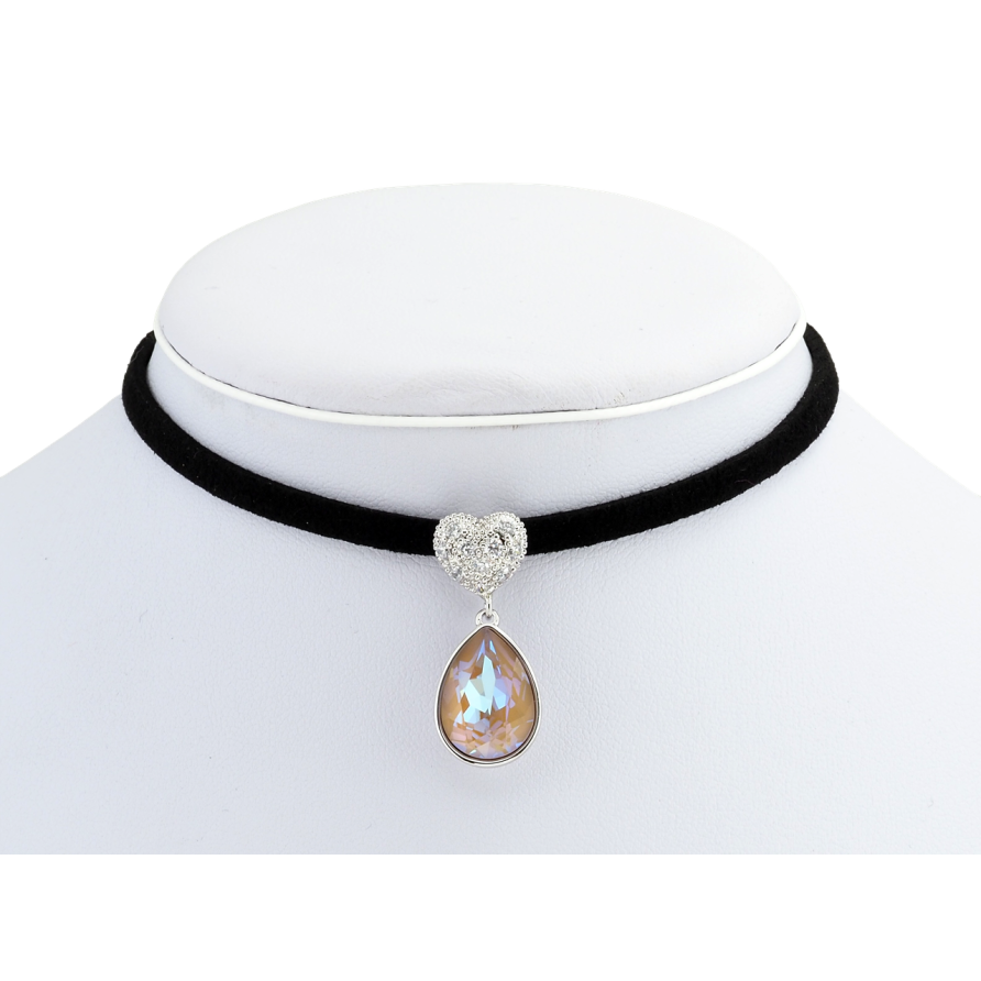 Кулон Xuping цвет Родий с кр-ми Swarovski на черной ленте Сердце с кристальной подвеской длина 30,5-36см фото №1
