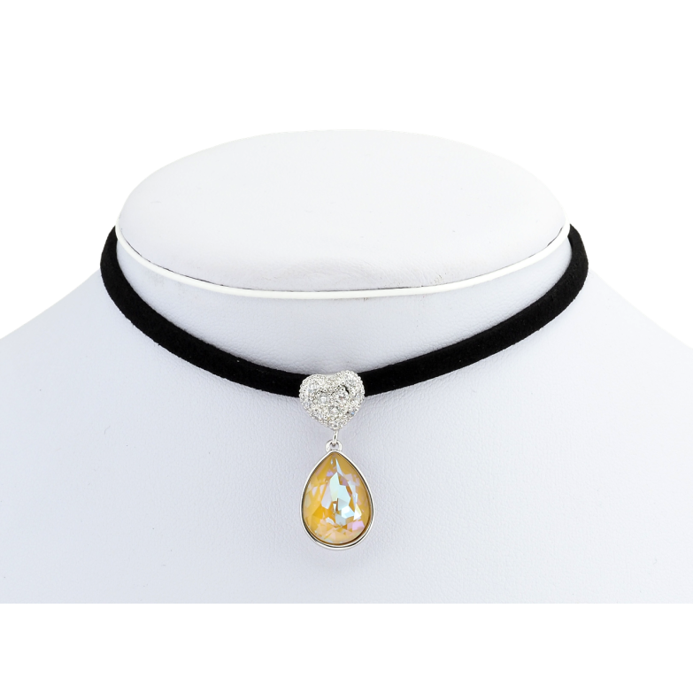 Кулон Xuping колір Родій із кр-ми Swarovski на чорній стрічці Серце з кристальною підвіскою довжина 30-35,5см фото №3