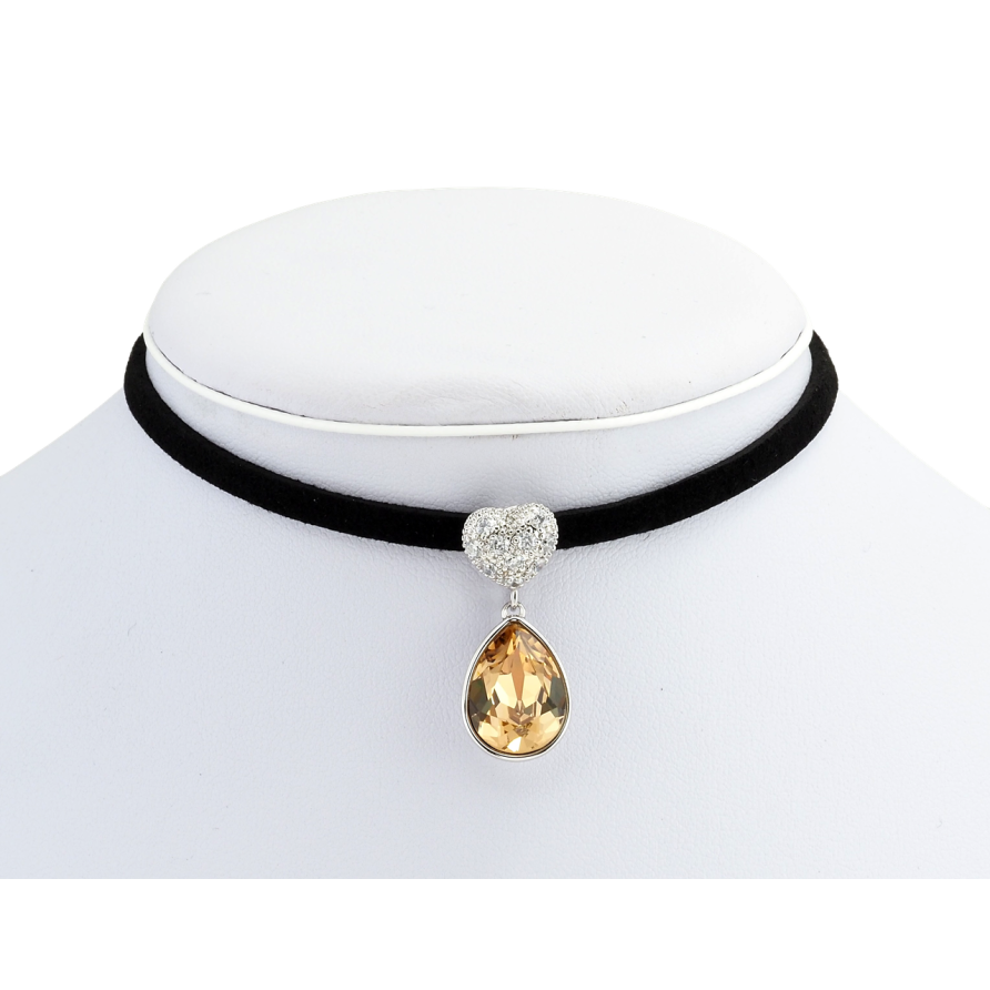 Кулон Xuping цвет Родий с кр-ми Swarovski на черной ленте Сердце с кристальной подвеской длина 31-36см фото №1