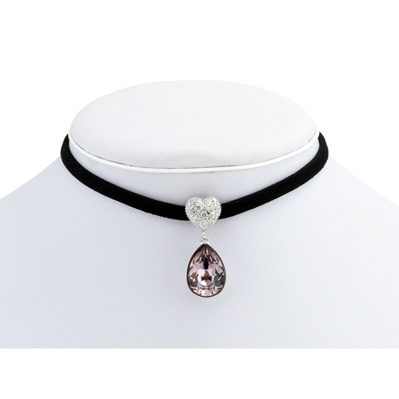 Кулон Xuping колір Родій із кр-ми Swarovski на чорній стрічці Серце з кристальною підвіскою довжина 30,5-36см фото №2