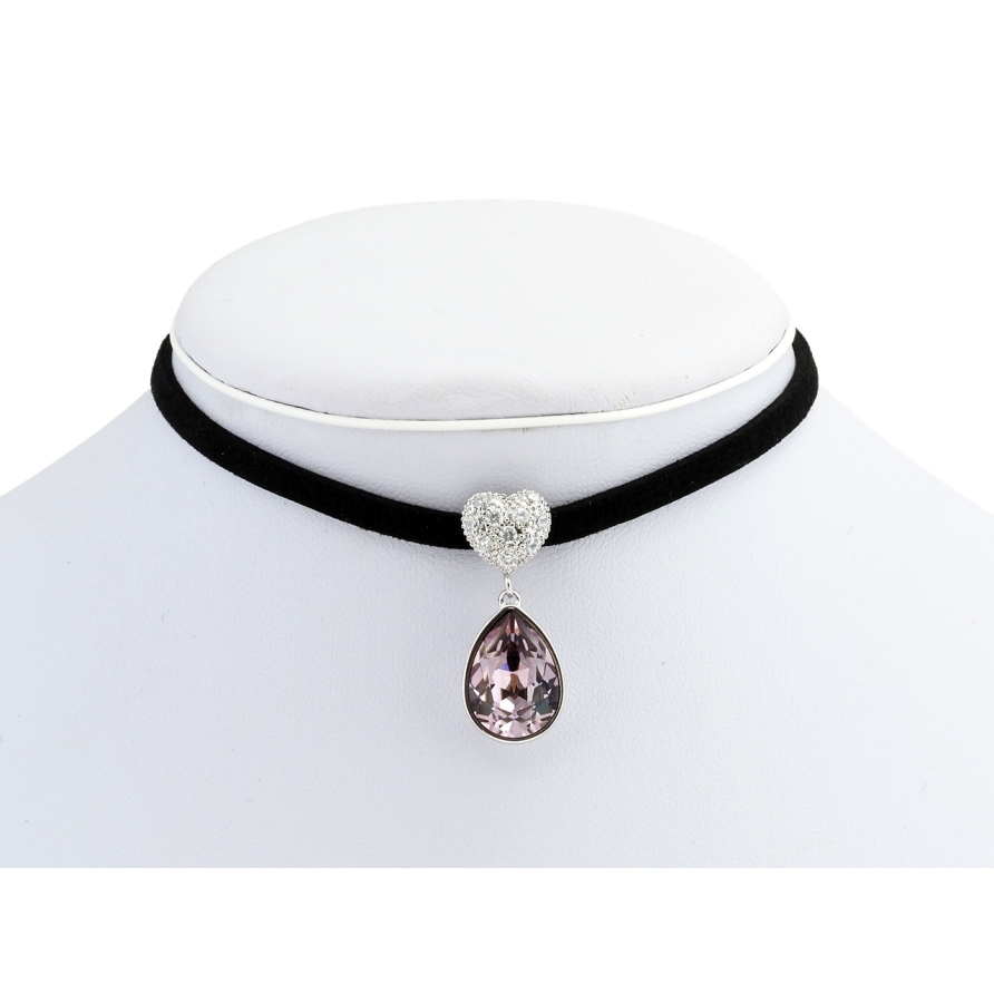 Кулон Xuping цвет Родий с кр-ми Swarovski на черной ленте Сердце с кристальной подвеской длина 30,5-36см фото №1