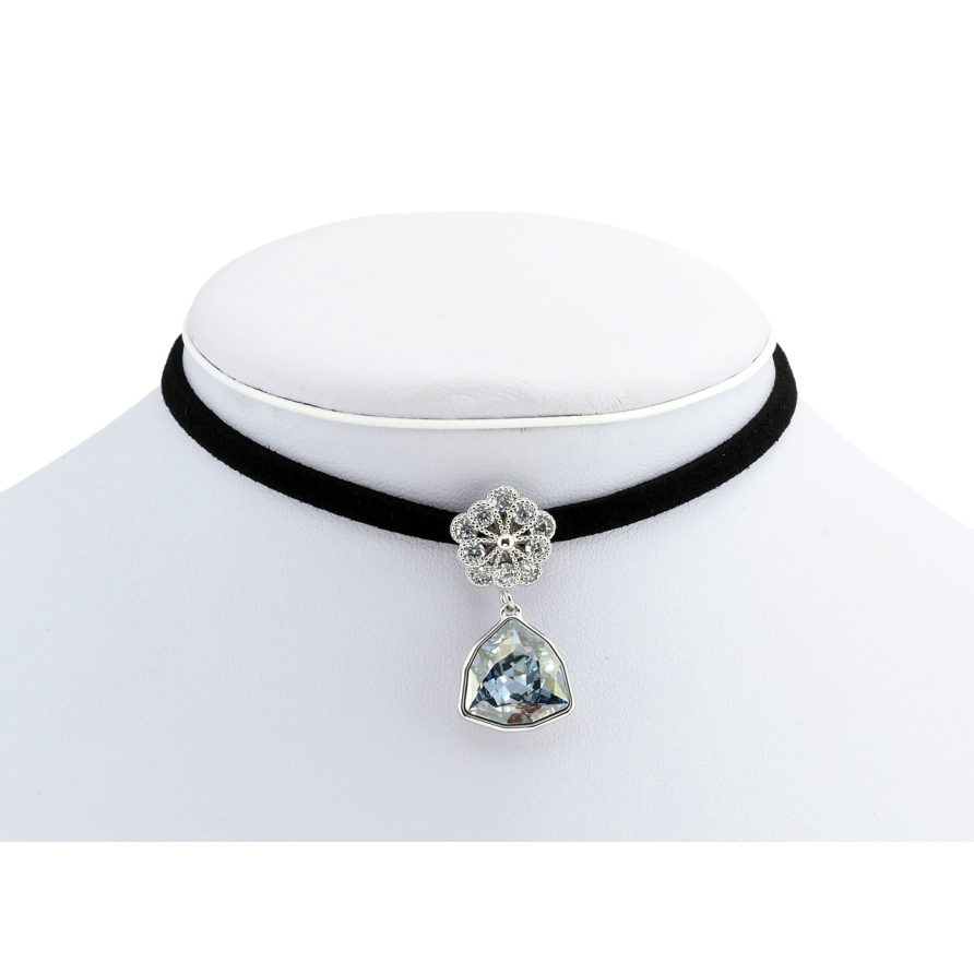 Кулон Xuping колір Родій з кр-ми Swarovski на чорній стрічці Квітка з кристальною підвіскою довжина 31-36,5см фото №1 Кулон Xuping колір Родій з кр-ми Swarovski на чорній стрічці Квітка з кристальною підвіскою довжина 31-36,5см фото №1