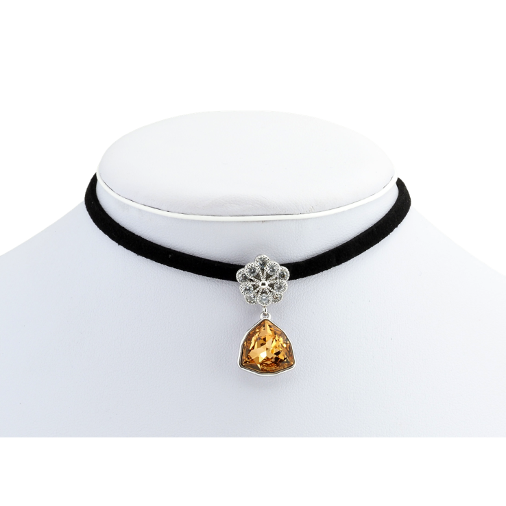 Кулон Xuping колір Родій з кр-ми Swarovski на чорній стрічці Квітка з кристальною підвіскою довжина 30,5-36см фото №4 Кулон Xuping колір Родій з кр-ми Swarovski на чорній стрічці Квітка з кристальною підвіскою довжина 30,5-36см фото №4