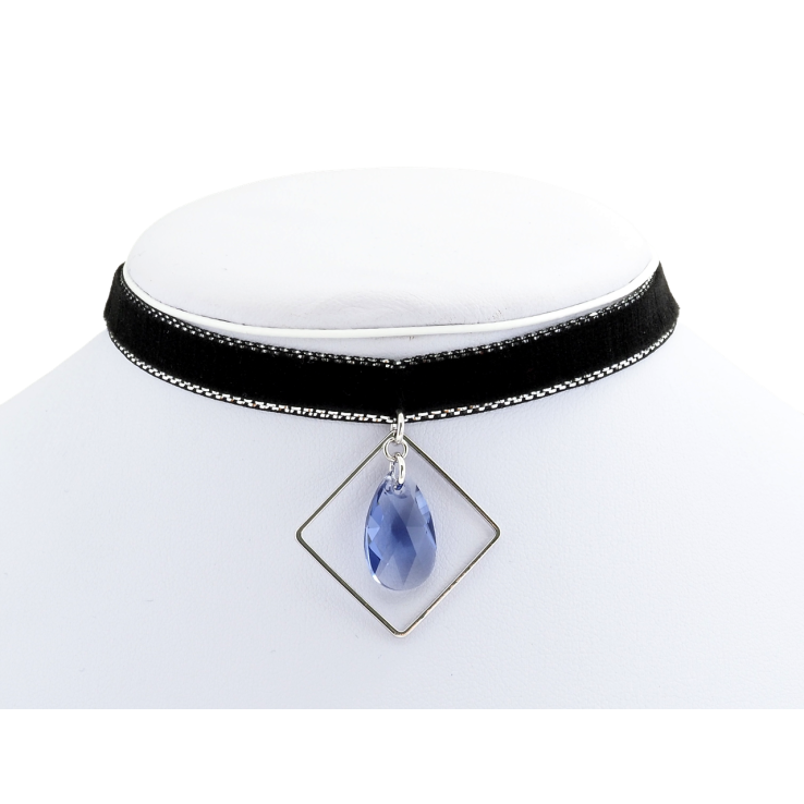 Кулон Xuping цвет Родий с кр-ми Swarovski на чокере Кристалл Light Sapphire в ромбе дл. 30-39см х 9мм фото №12 Кулон Xuping цвет Родий с кр-ми Swarovski на чокере Кристалл Light Sapphire в ромбе дл. 30-39см х 9мм фото №12