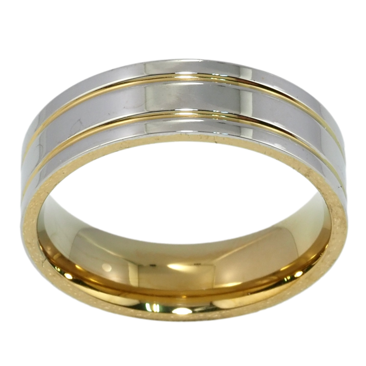 Каблучка Xuping TTM Stainless Steel Колір 14К + Родій Обручка, ш. 6мм фото №4 Каблучка Xuping TTM Stainless Steel Колір 14К + Родій Обручка, ш. 6мм фото №4
