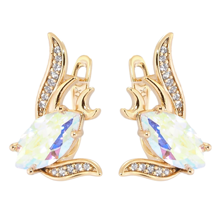 Серьги Xuping Позолота 18K английский замок Декоративный орнамент с радужными фианитами фото №22 Серьги Xuping Позолота 18K английский замок Декоративный орнамент с радужными фианитами фото №22
