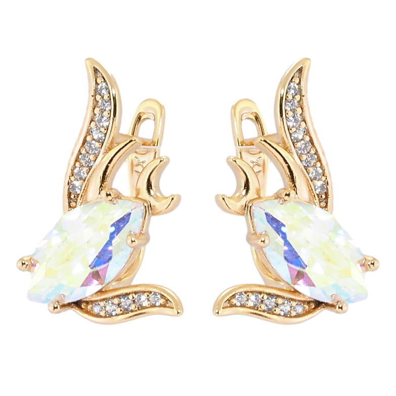Сережки Xuping Позолота 18K англійський замок Декоративний орнамент з райдужними фіанітами фото №2 Сережки Xuping Позолота 18K англійський замок Декоративний орнамент з райдужними фіанітами фото №2