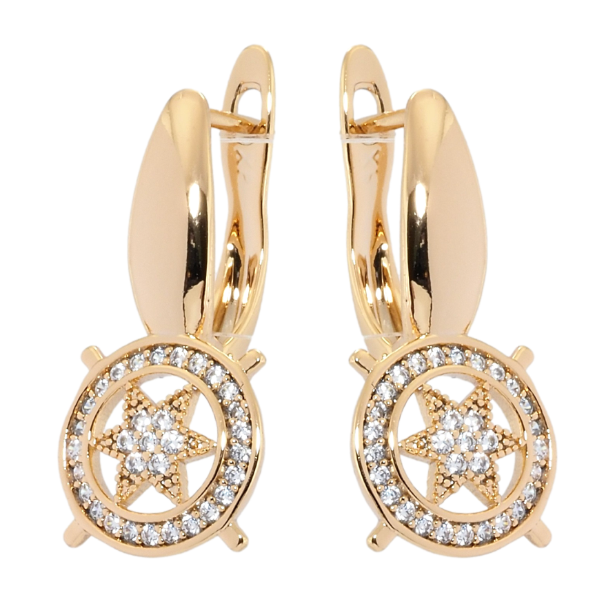 Серьги Xuping Позолота 18K английский замок Звездочки в колечках фото №1 Серьги Xuping Позолота 18K английский замок Звездочки в колечках фото №1