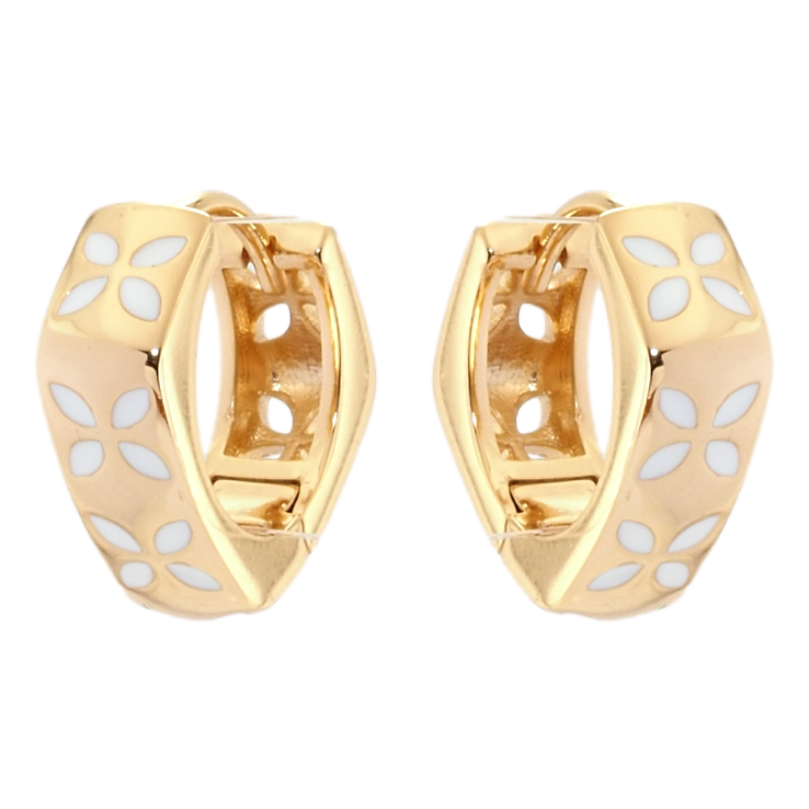 Сережки Xuping Позолота 18K колечка Квітковий орнамент білою емаллю фото №23 Сережки Xuping Позолота 18K колечка Квітковий орнамент білою емаллю фото №23