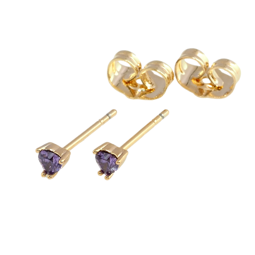 Серьги Xuping Позолота 18K пусеты Сиреневые кристальные сердечки фото №1 Серьги Xuping Позолота 18K пусеты Сиреневые кристальные сердечки фото №1